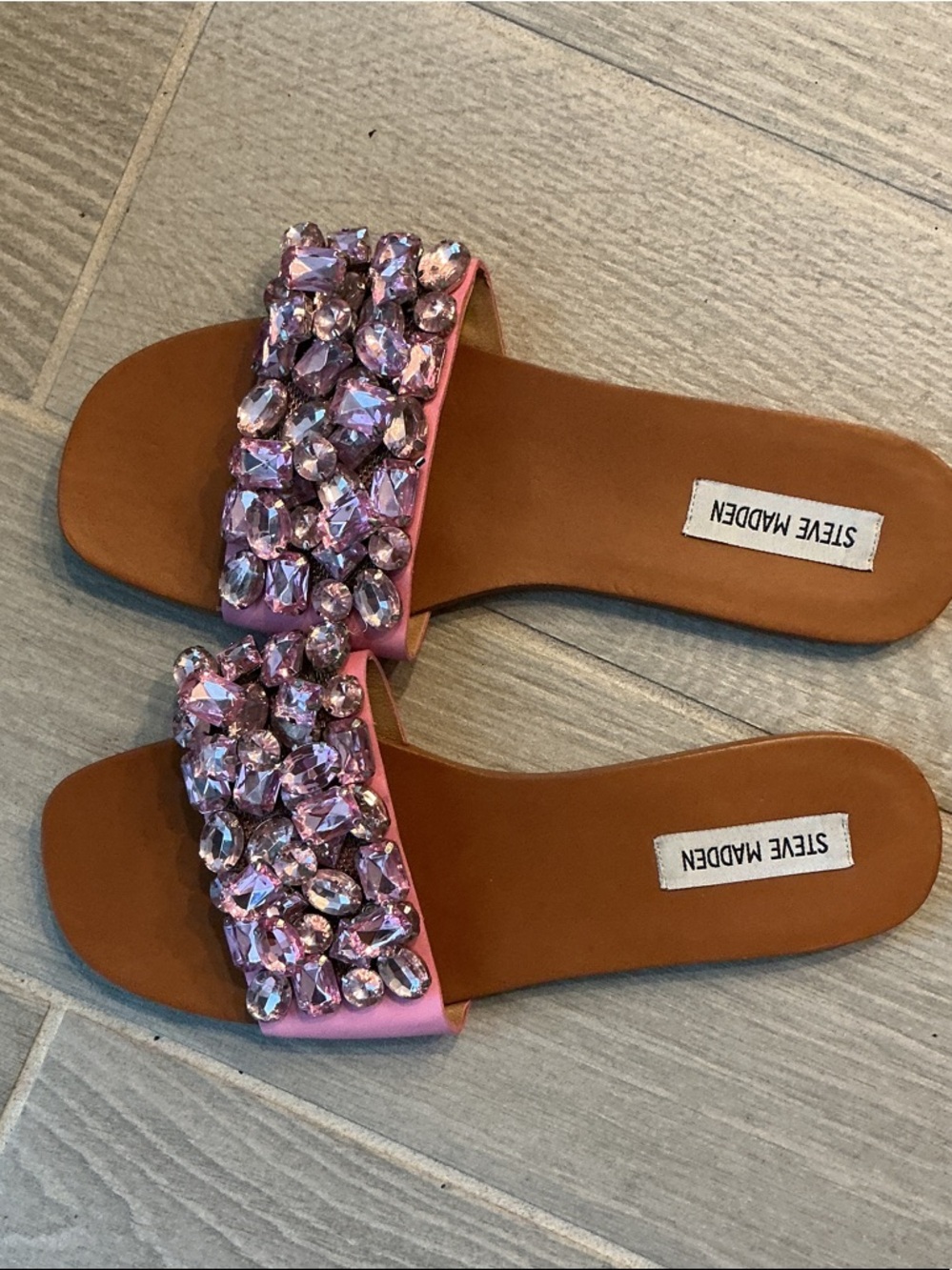 Steve Madden Brielle Pink Jeweled Slide Sandals Women’s Sz 9M - Picture 2 of 4